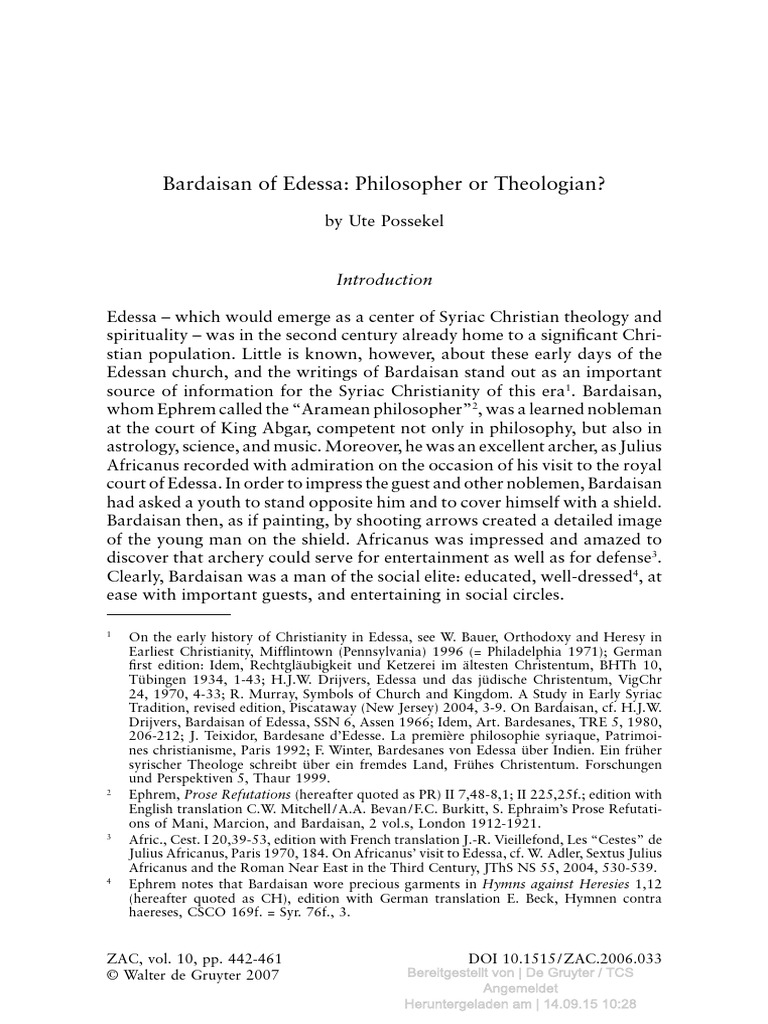 Bardaisan: Philosopher or Theologian? | PDF | Christian Apologetics ...