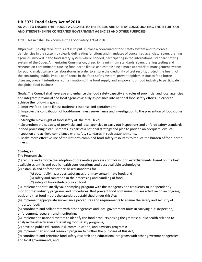 HB 3972 Food Safety Act of 2010 PDF