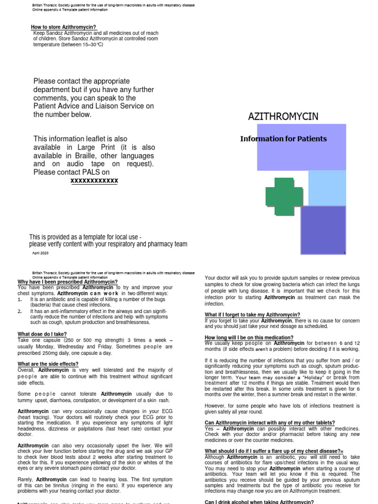 Azithromycin Storage and Usage Guide | PDF | Tinnitus | Infection