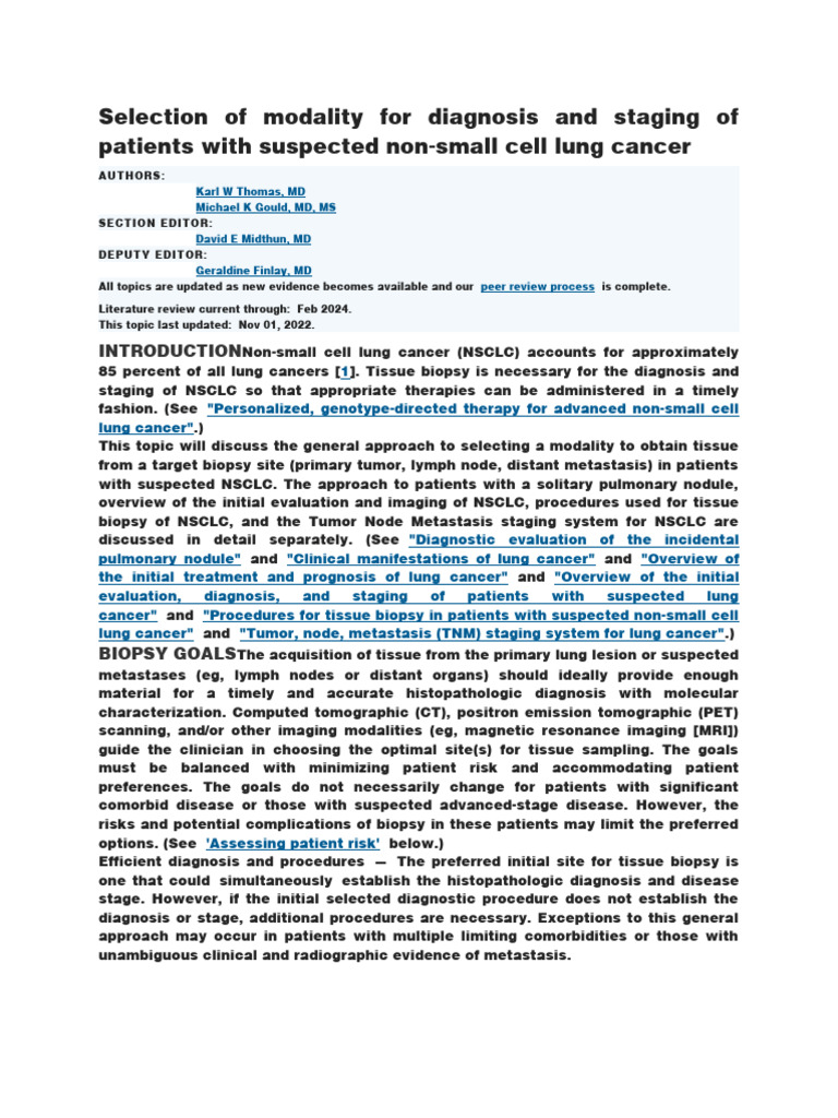 Selection of Modality for Diagnosis and Staging of Patients With ...