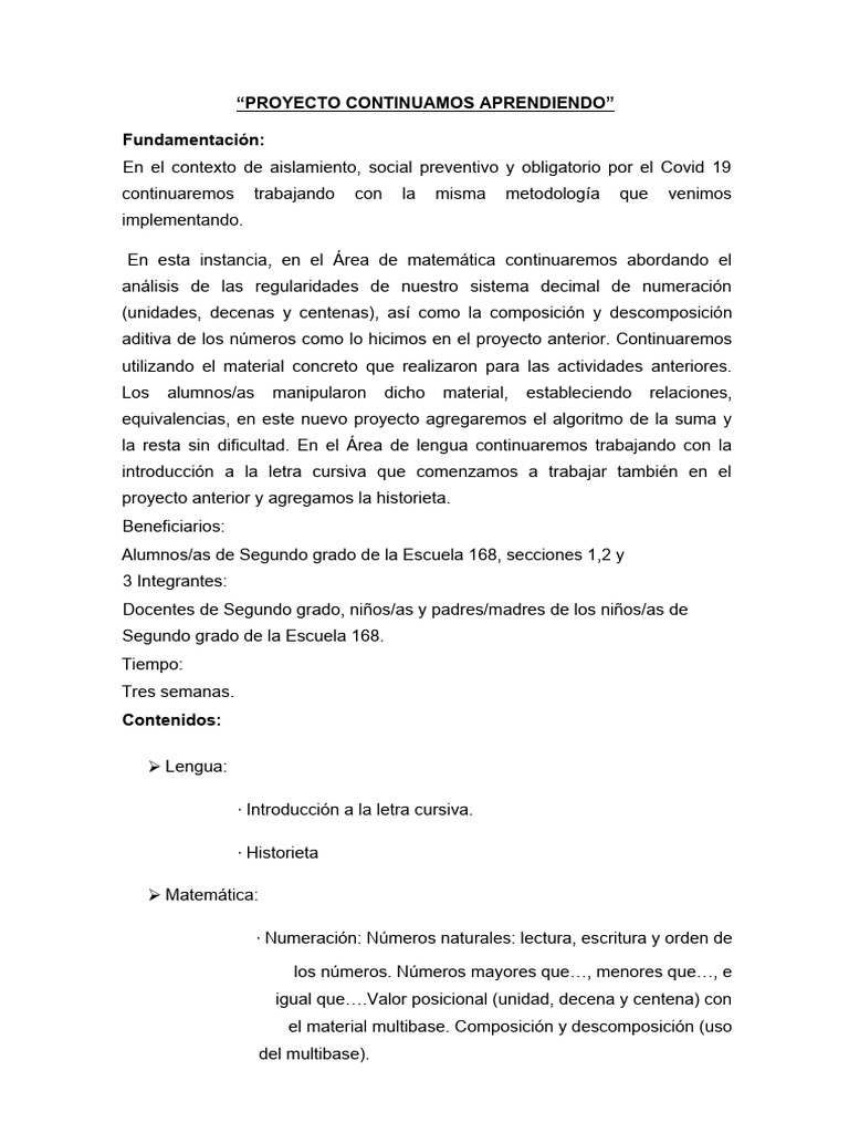 Proyecto de Aprendizaje en Segundo Grado | PDF | Cómics