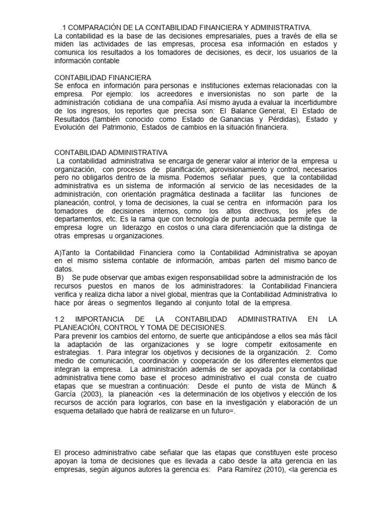 Diferencias entre Contabilidad Administrativa y Financiera | PDF ...