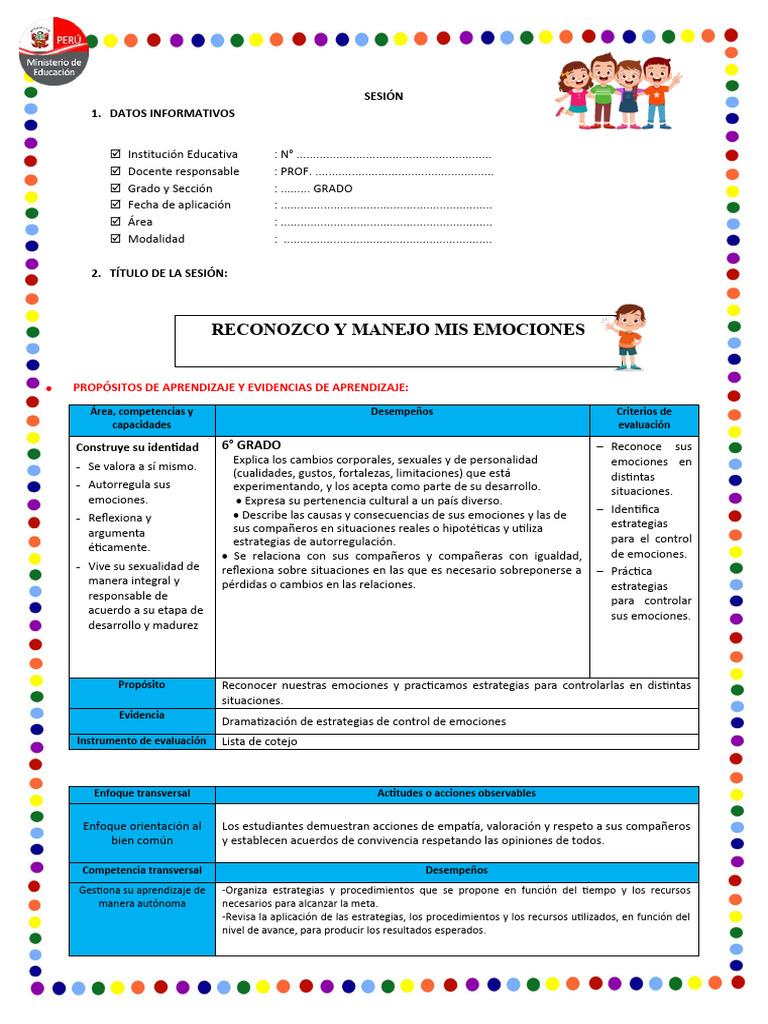 Reconocimiento y Manejo de Emociones | PDF | Las emociones | Evaluación