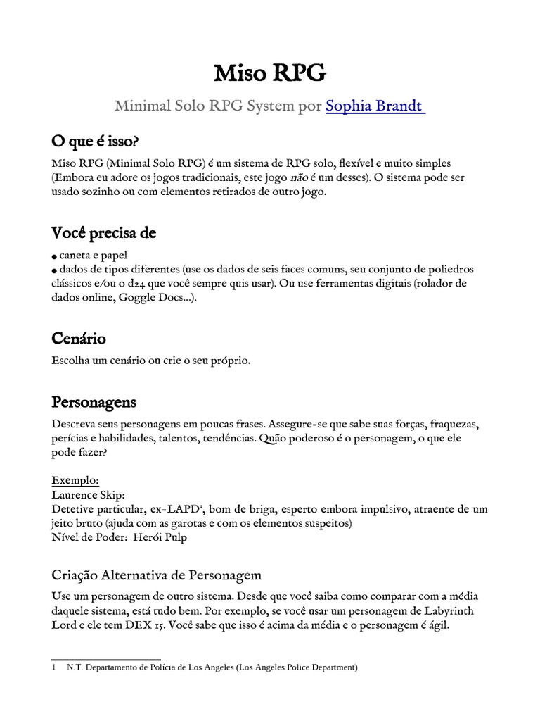 Miso RPG: Sistema Solo de Jogo | PDF | Jogos de RPG | Jogos