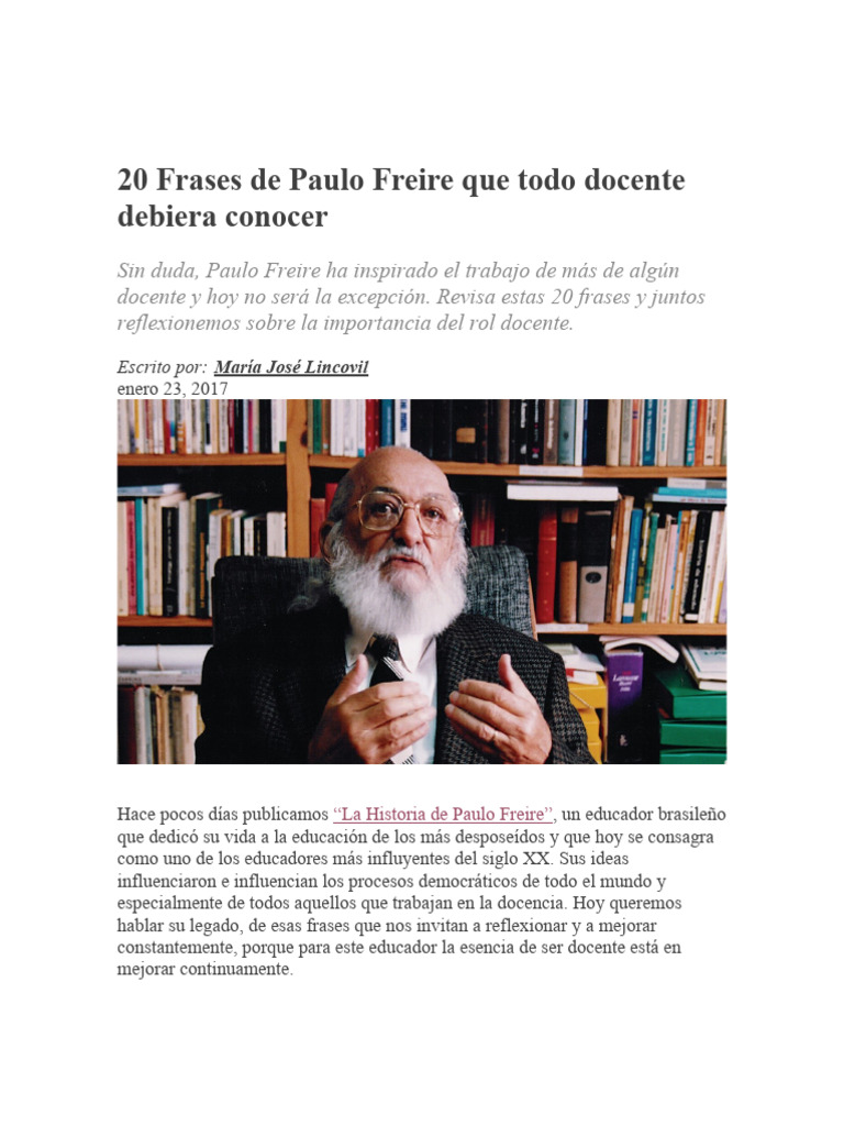 20 Frases de Freire... | PDF | Enseñando | Maestros