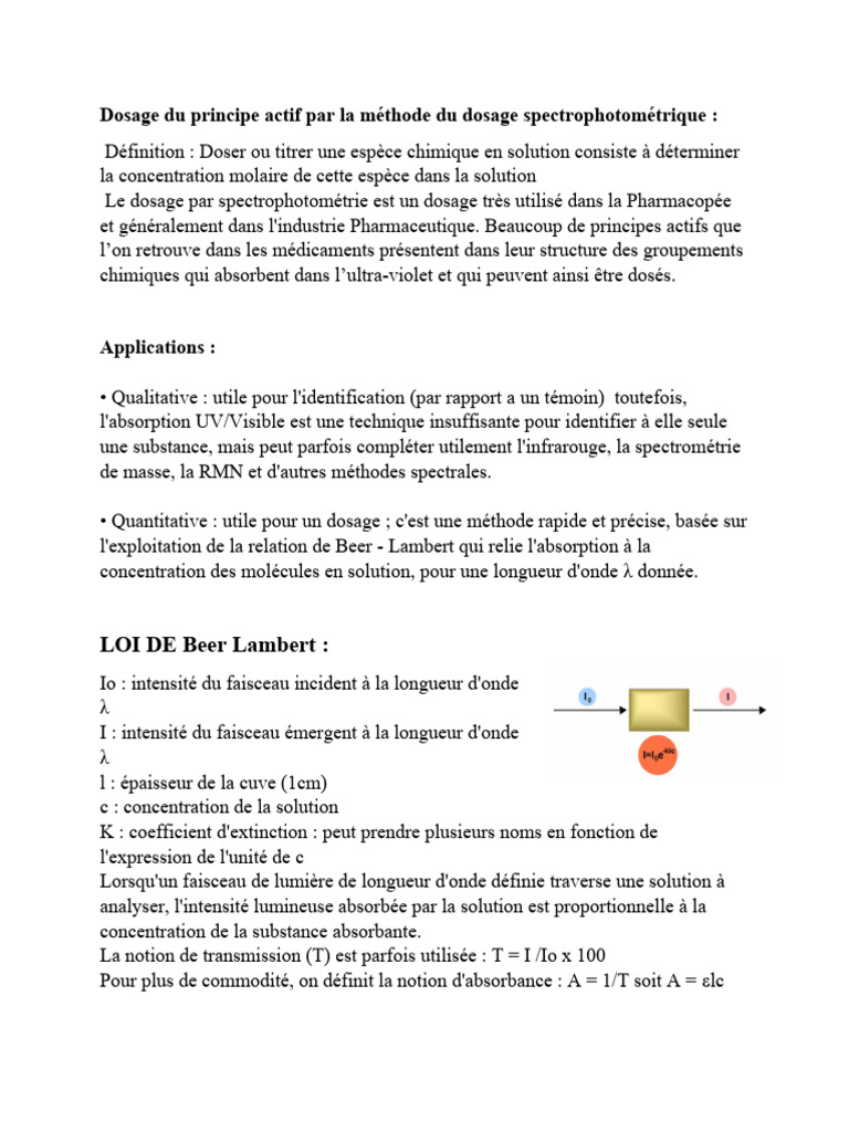 Dosage par Spectrophotométrie PDF Spectrophotométrie L'absorbance — free download