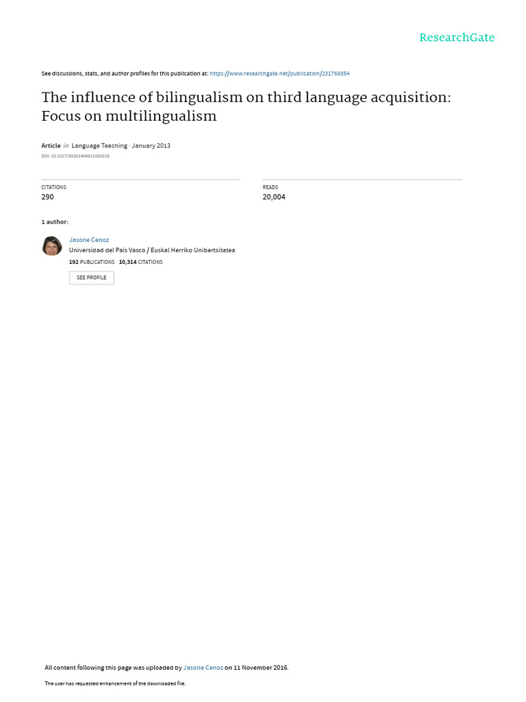 Language Teaching JCenoz 2013 | PDF | Second Language Acquisition ...