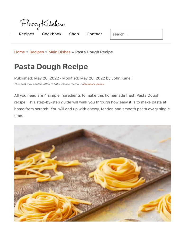 Pasta Dough Recipe Preppy Kitchen Download Free PDF Pasta Dough