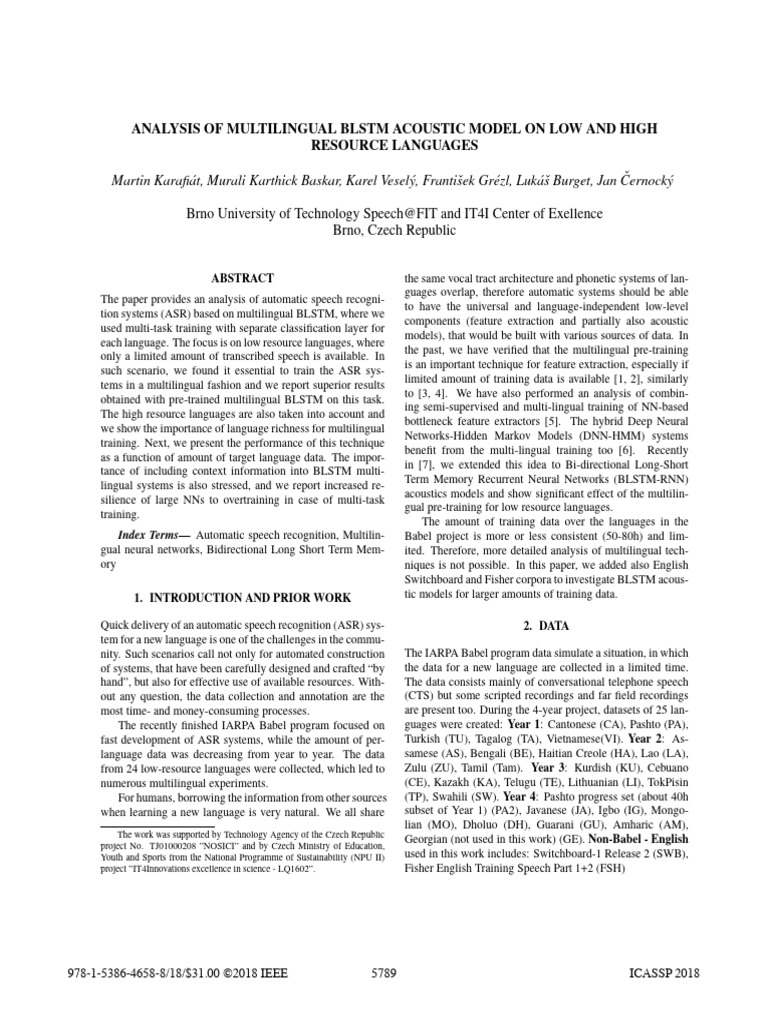Multilingual BLSTM ASR for Low-Resource Languages | PDF | Speech ...