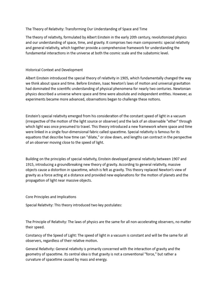 The Theory of Relativity | PDF | General Relativity | Gravity