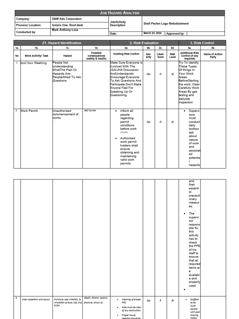 JHA - D&W v1 | PDF | Scaffolding | Personal Protective Equipment