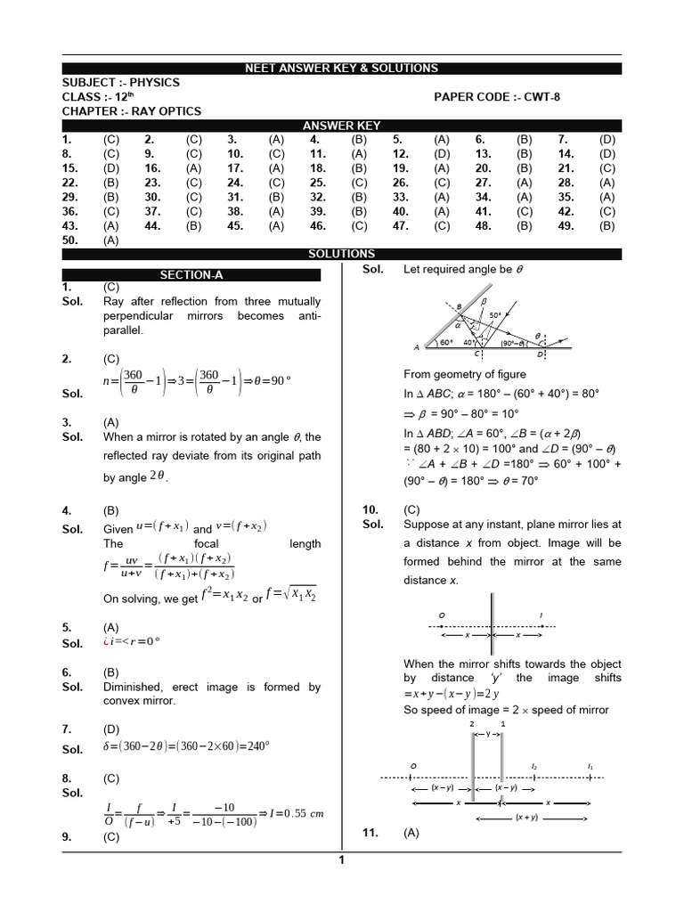 8-Ray Optics Solution | PDF | Mirror | Reflection (Physics)