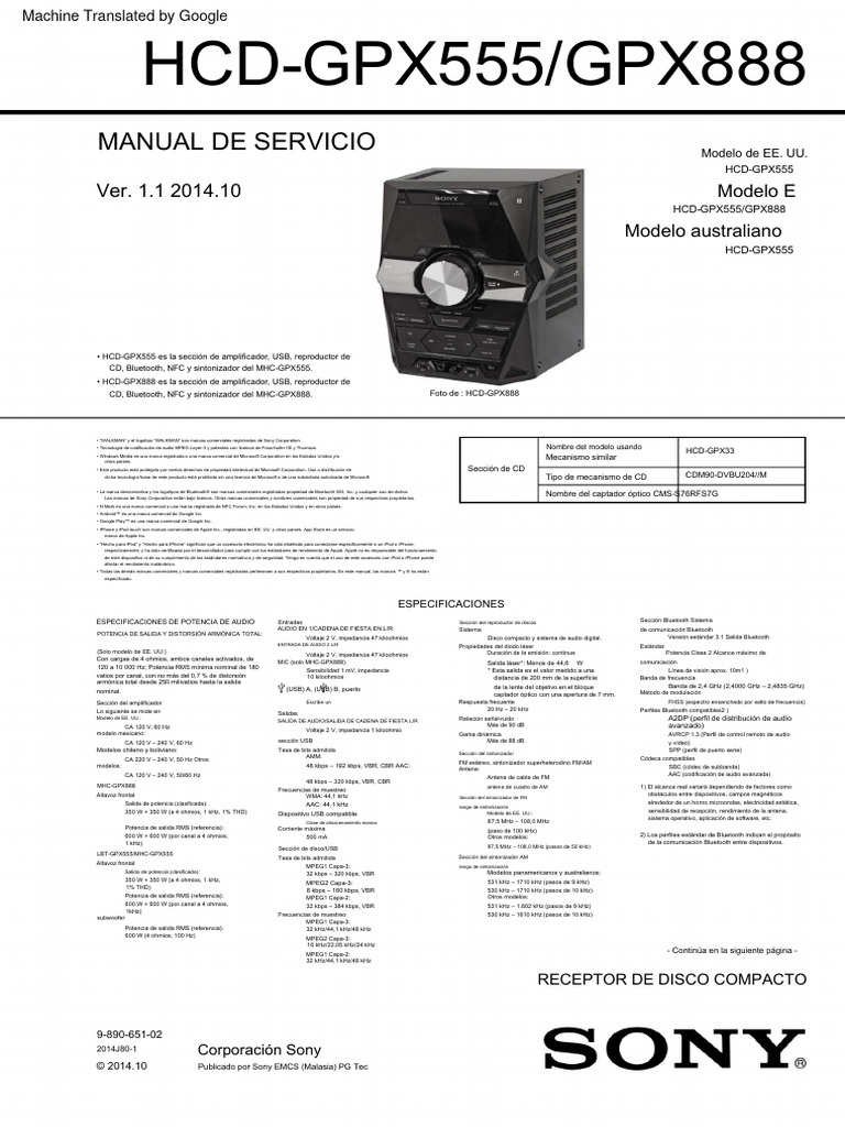 Sony hcd-gpx555 hcd-gpx888 SM | PDF | Bluetooth | Construcción