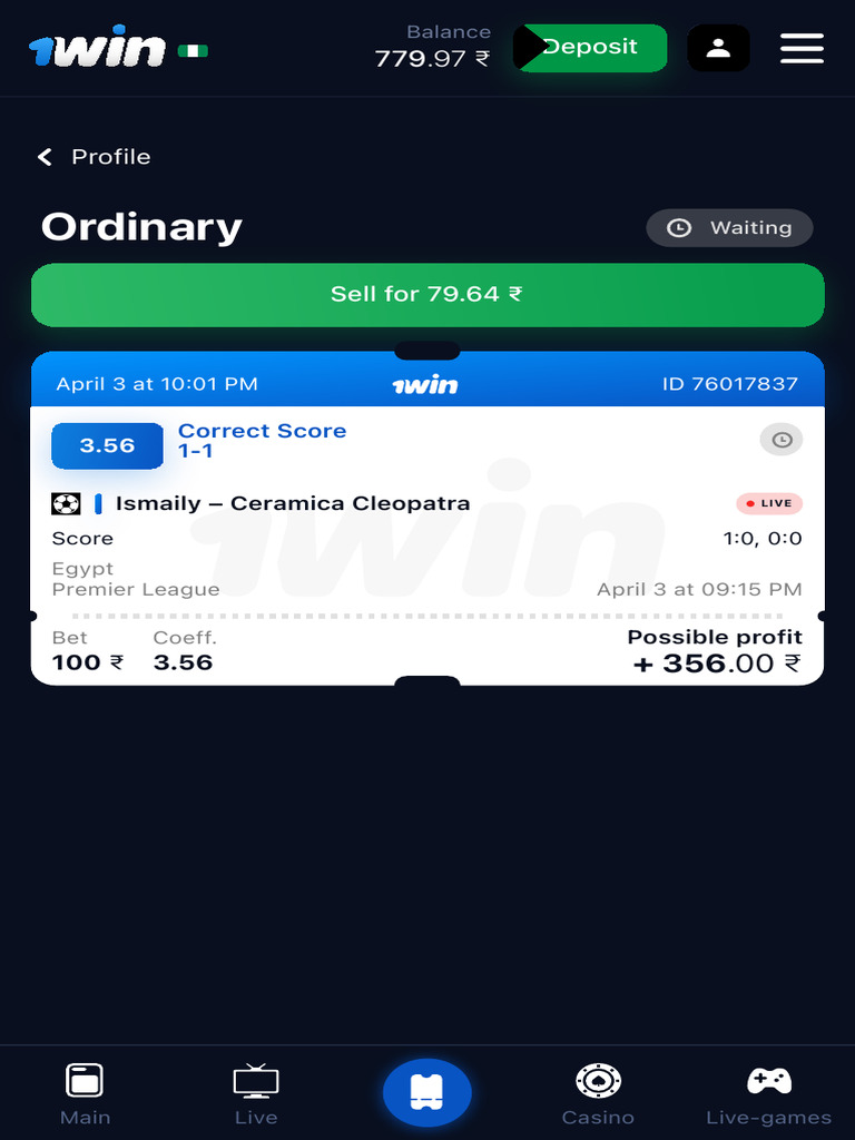Interface de l application 1win montrant les jeux et paris
