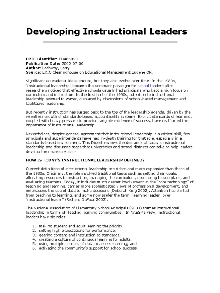 Evolving Roles in Instructional Leadership | PDF | Leadership | Teachers