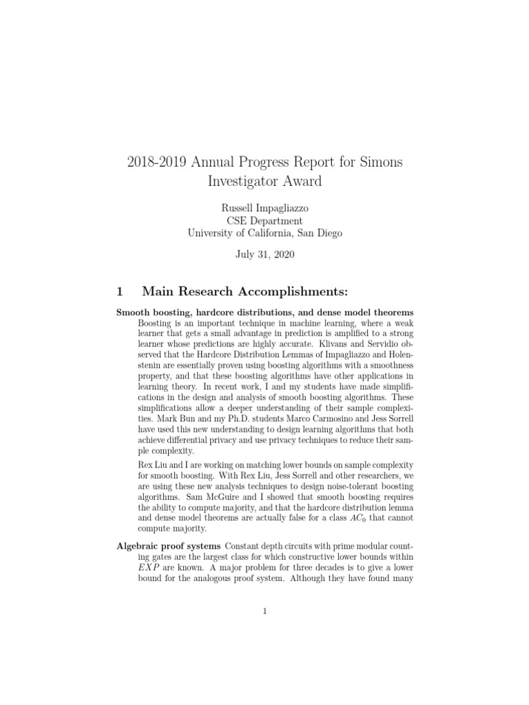 2018-2019 Simons Award Progress Report | PDF | First Order Logic ...
