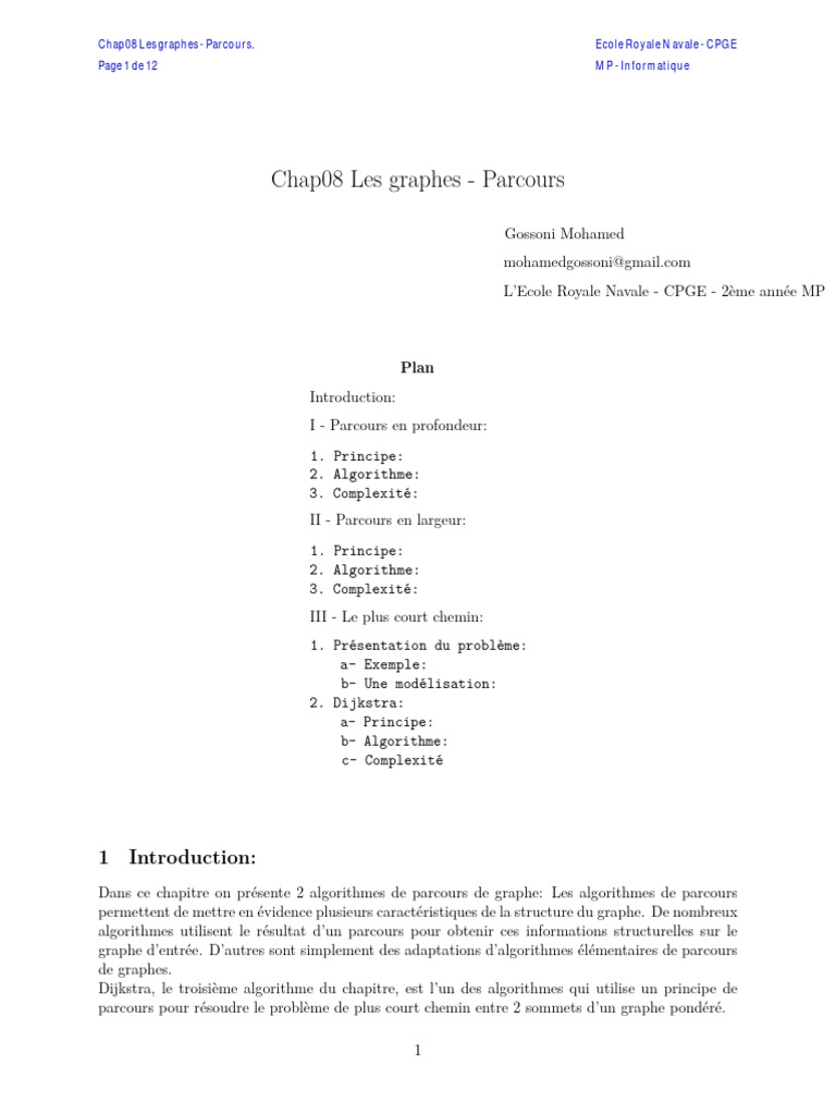 Parcours de Graphes : Profondeur et Largeur | PDF | Théorie des graphes ...