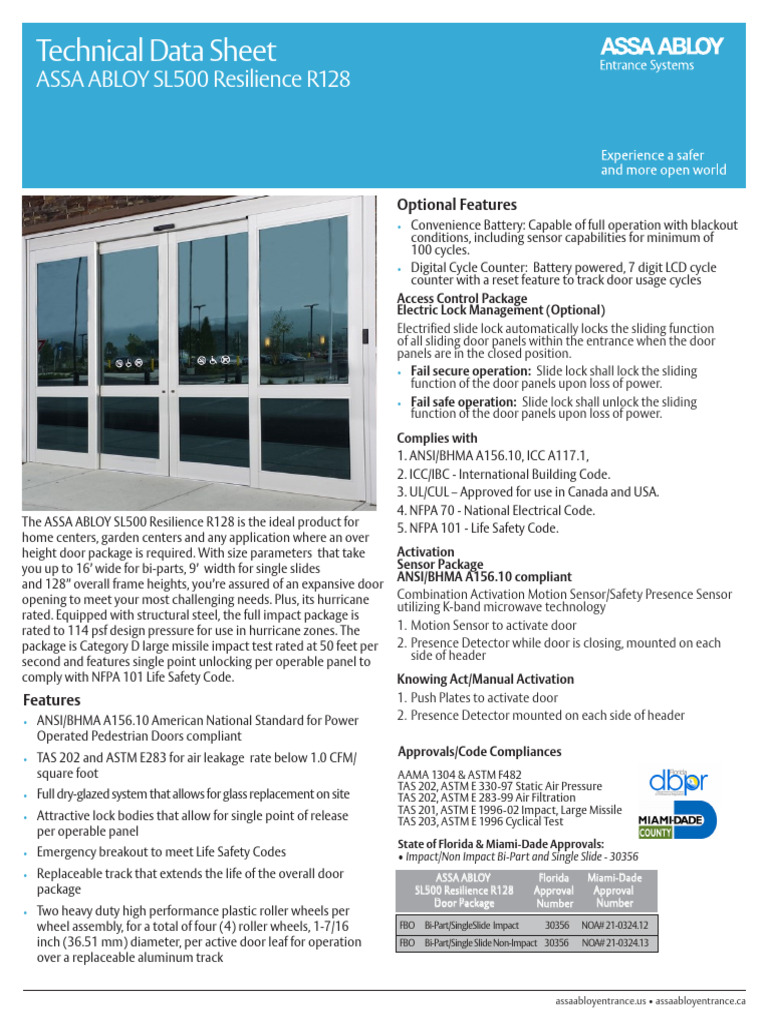 ASSA ABLOY SL500 Resilience R128 Overview | PDF | Door