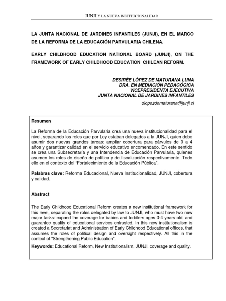 Junji y La Nueva Institucionalidad | PDF | Educación de la primera ...