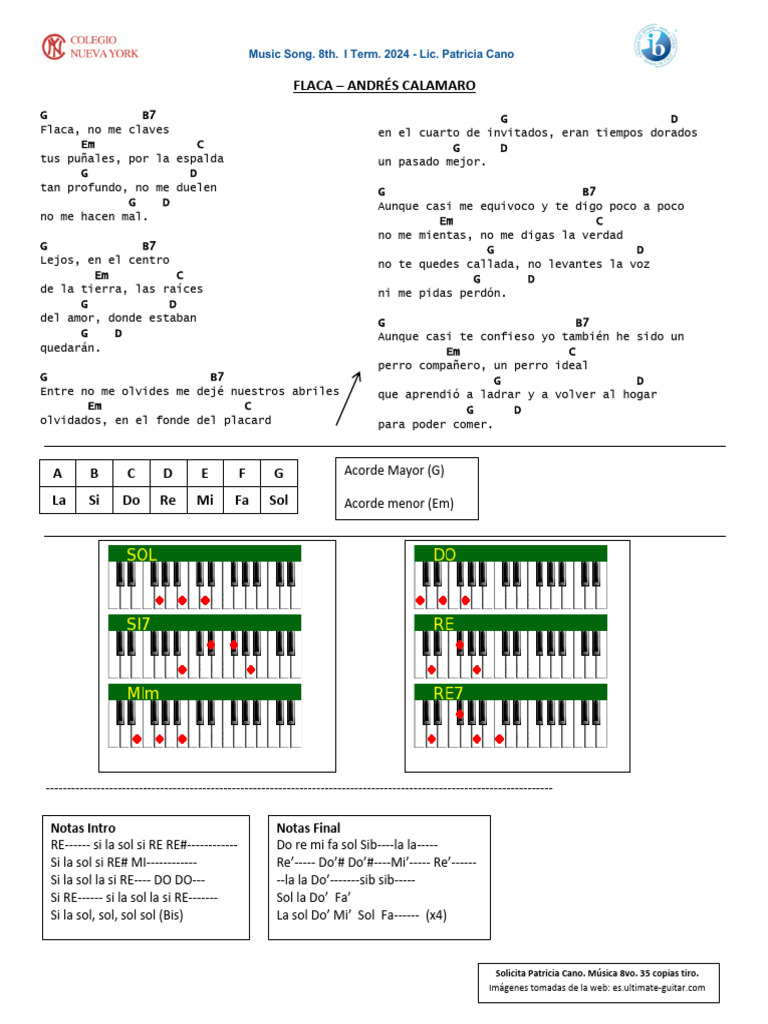Song Flaca-PIANO With Chords | PDF | Teoría musical | Elementos de la ...