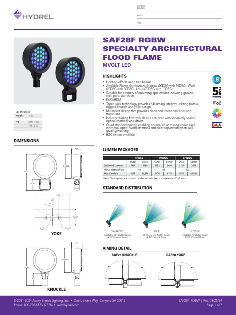 Hydrel RGBW Flame Saf28f Floodlight | PDF | Color | Lighting
