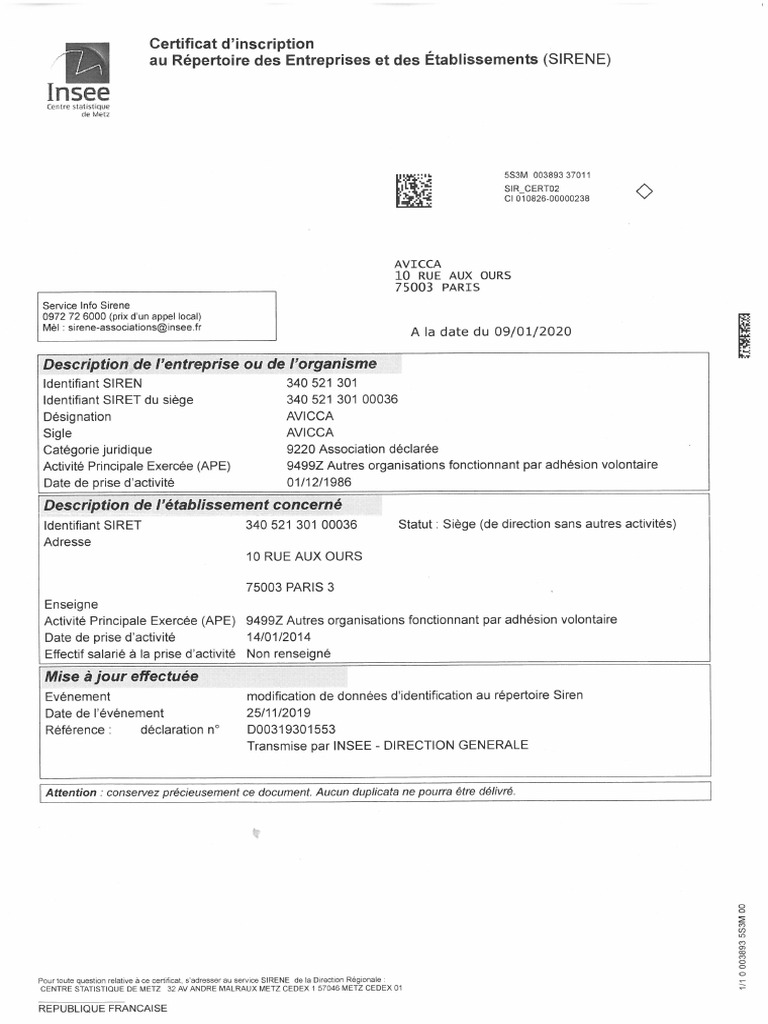 Insee SIRET Avicca | PDF
