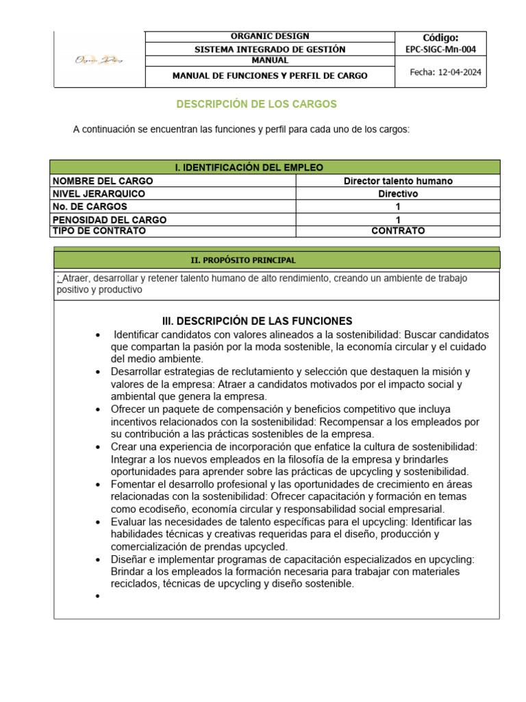 perfil talento humano | PDF | Sustentabilidad | Business