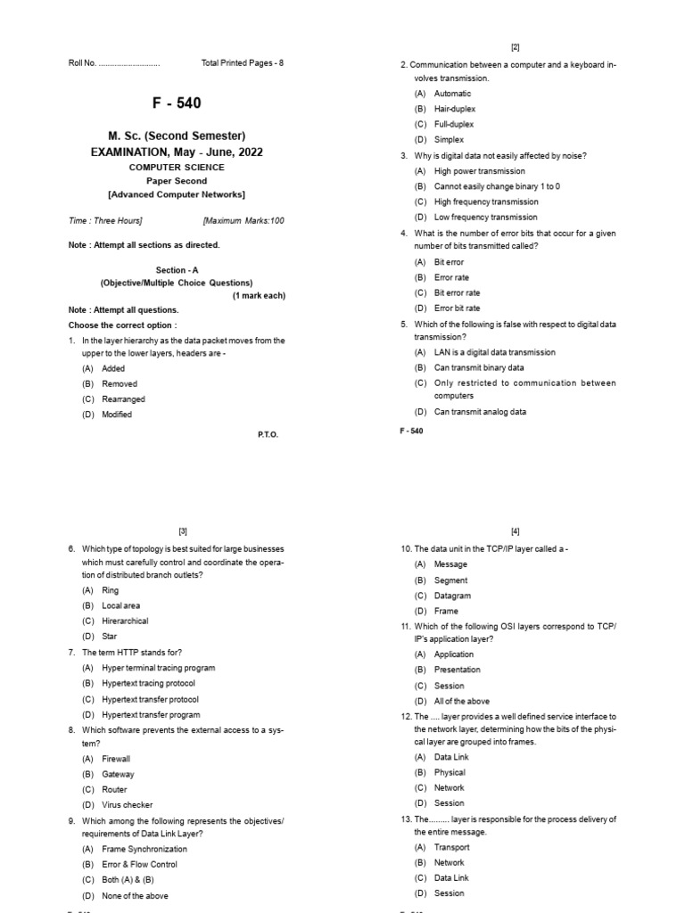 MSC 2 Sem Computer Science Paper 2 Advanced Computer F 540 Jun 2022 ...