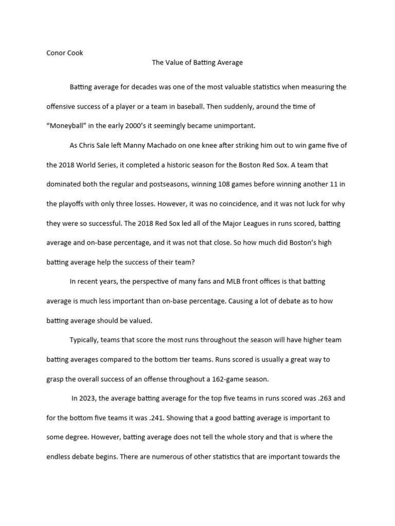 Evaluating Batting Average in MLB Success | PDF | Run (Baseball) | New ...