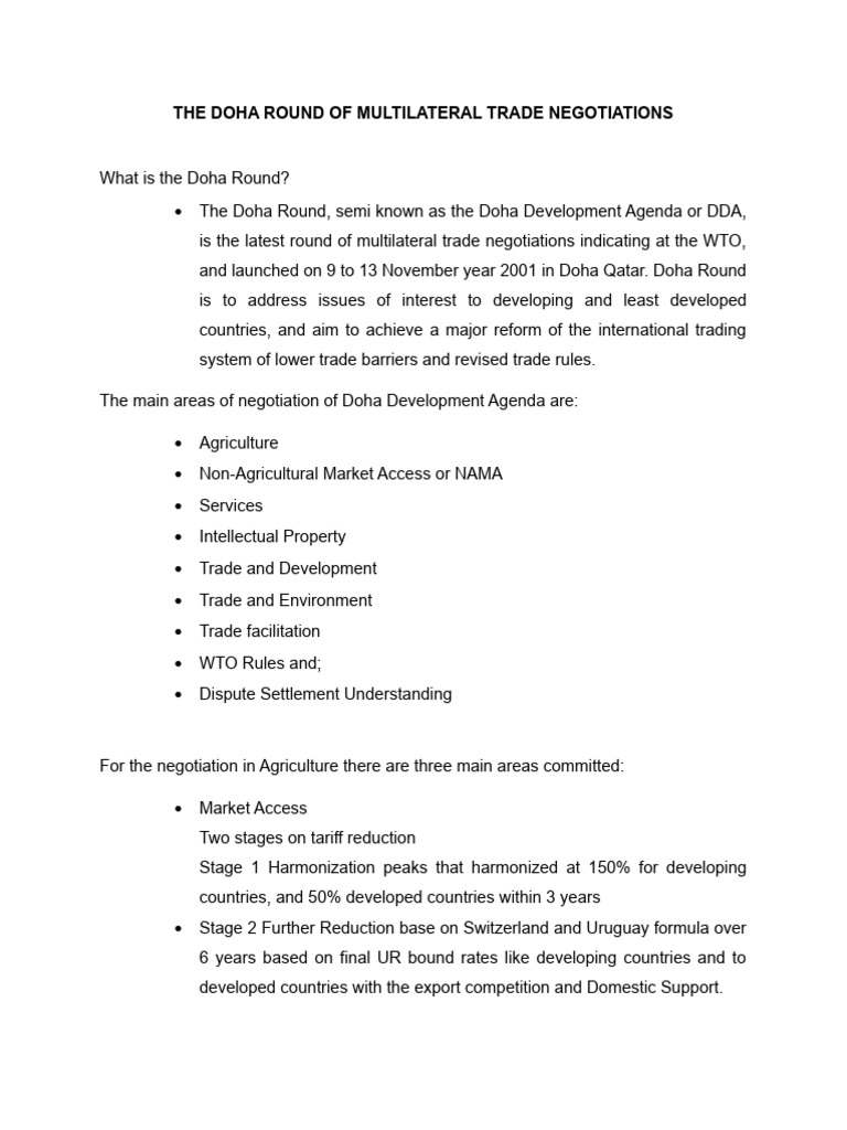 Overview of the Doha Round Negotiations | PDF | Doha Development Round ...