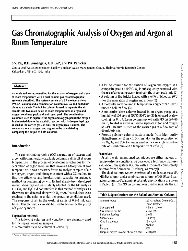 Room Temperature Argon Analysis Method | PDF | Gas Chromatography | Argon