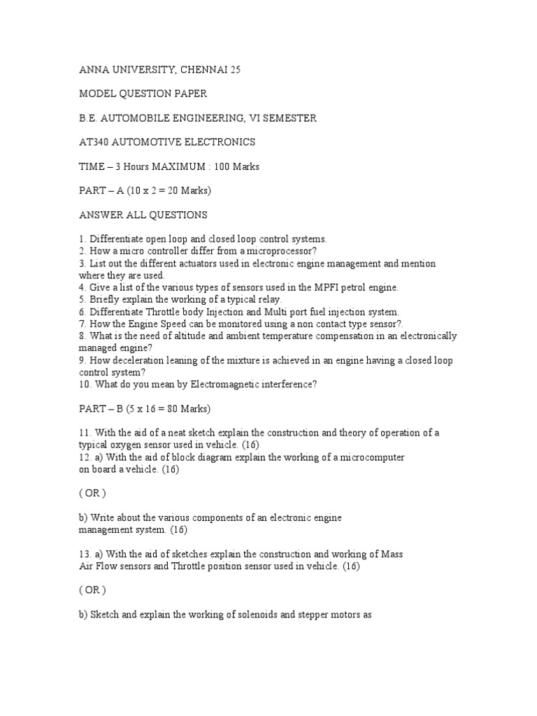 Automotive Electronics Question Paper