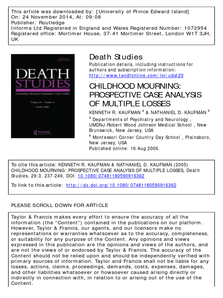 Childhood Mourning Prospective Case Analysis of Multiple Losses | PDF ...