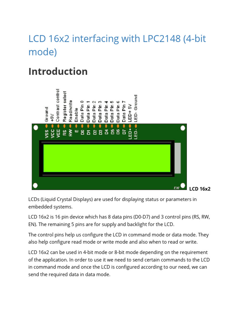 LCD 16x2 Interfacing With LPC2148 | PDF
