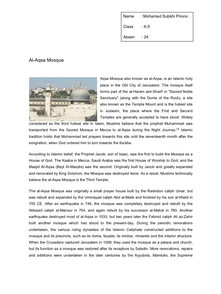 Aqsa Mosque | PDF | Social Science | Art