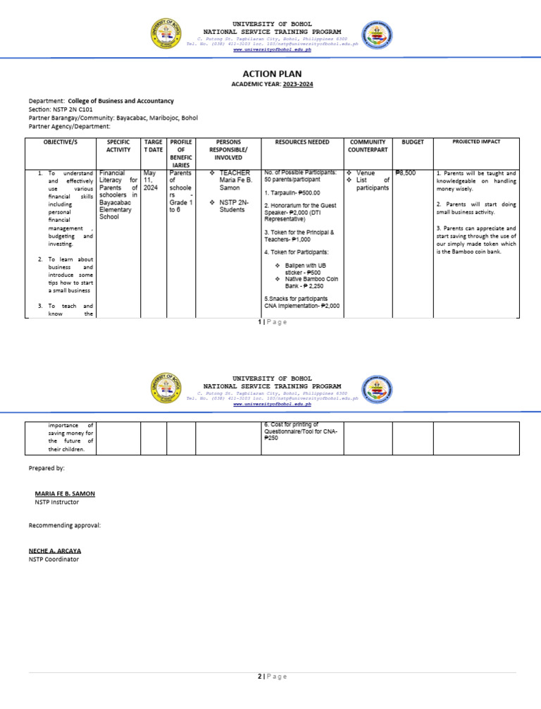 Action-Plan-Template-NSTP-2N-SAMON, MARIA FE | PDF