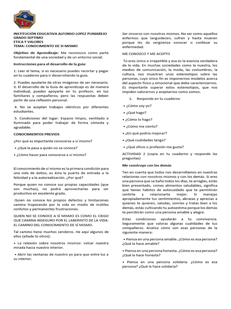 Conocimiento de Sí Mismo y Autoestima | PDF | Pensamiento crítico ...