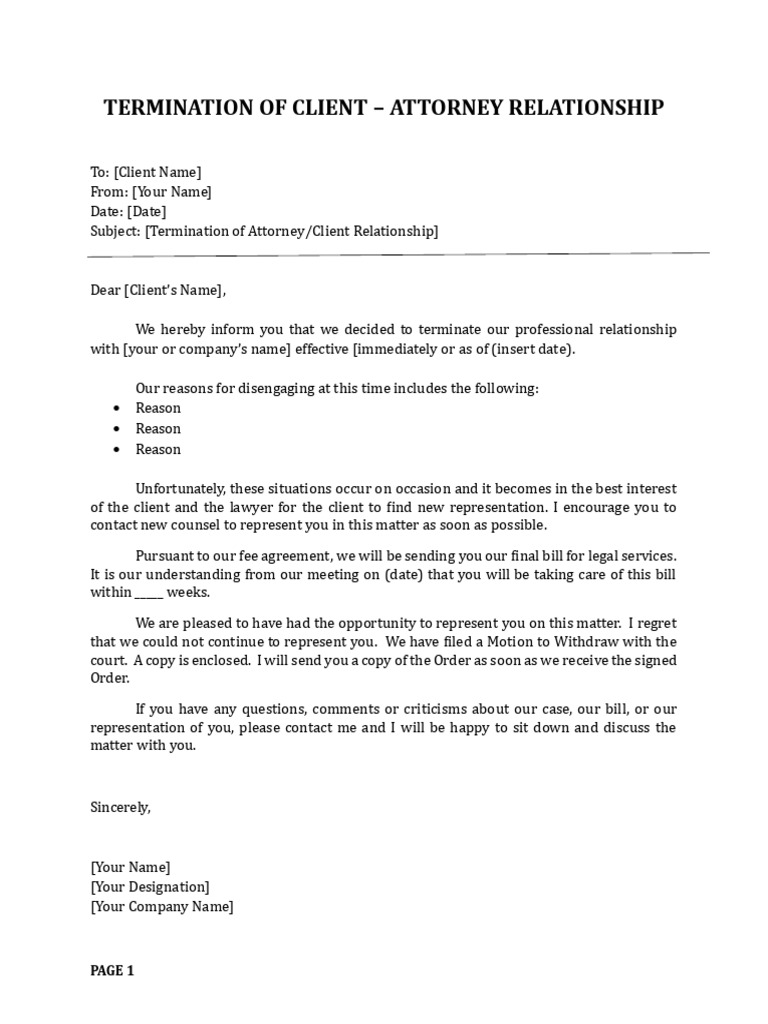 Termination of ClientAttorney Relationship PDF