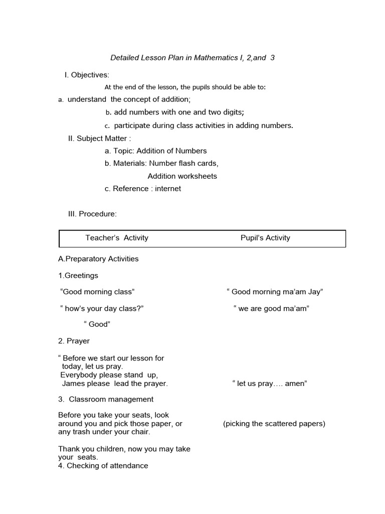 Grade 1 Math Lesson Plan: Addition | PDF | Lesson Plan | Learning