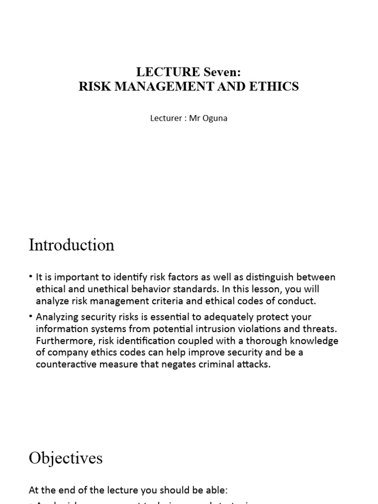 Risk Management and Ethics Overview | PDF | Risk | Risk Management