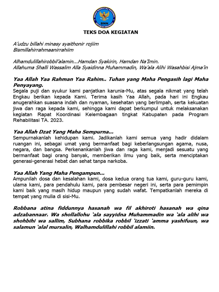Teks Doa Kegiatan | PDF