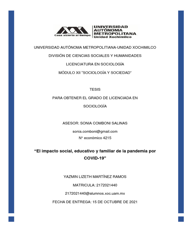 El Impacto Social, Educativo y Familiar de La Pandemia Por Covid-19 ...