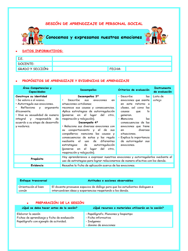 Conocemos y Expresamos Emociones | PDF | Las emociones | Aprendizaje