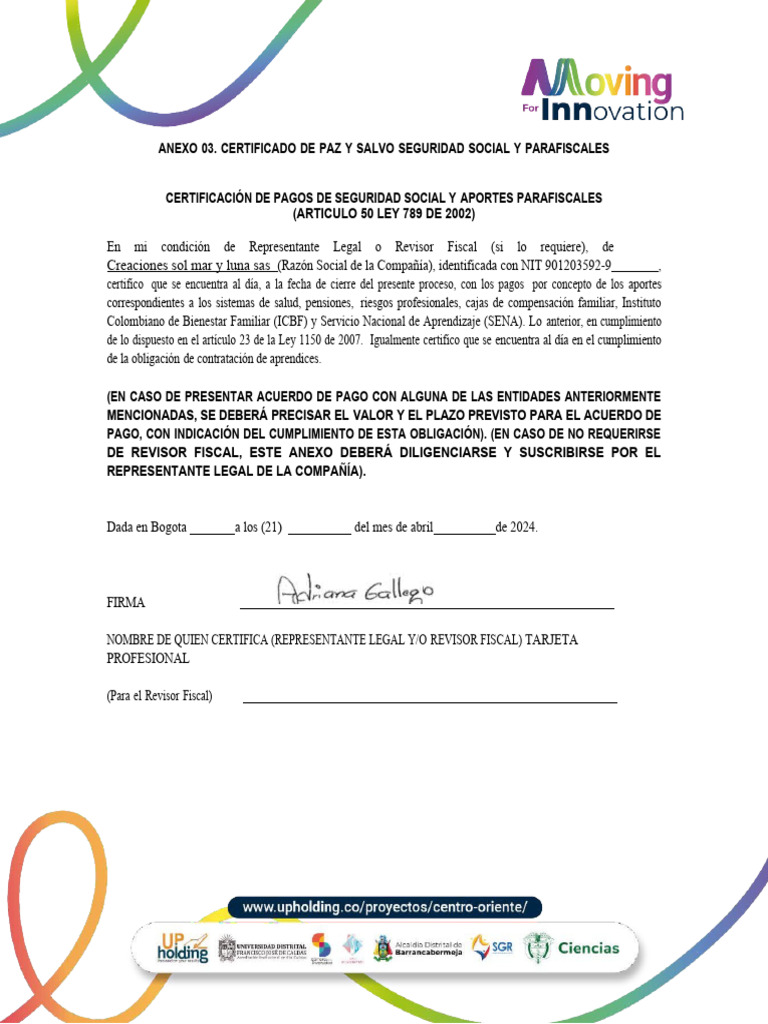 Certificado de Paz y Salvo Empresarial | PDF