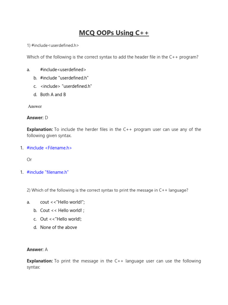 C++MCQ (Part-1) | PDF | Class (Computer Programming) | Inheritance ...