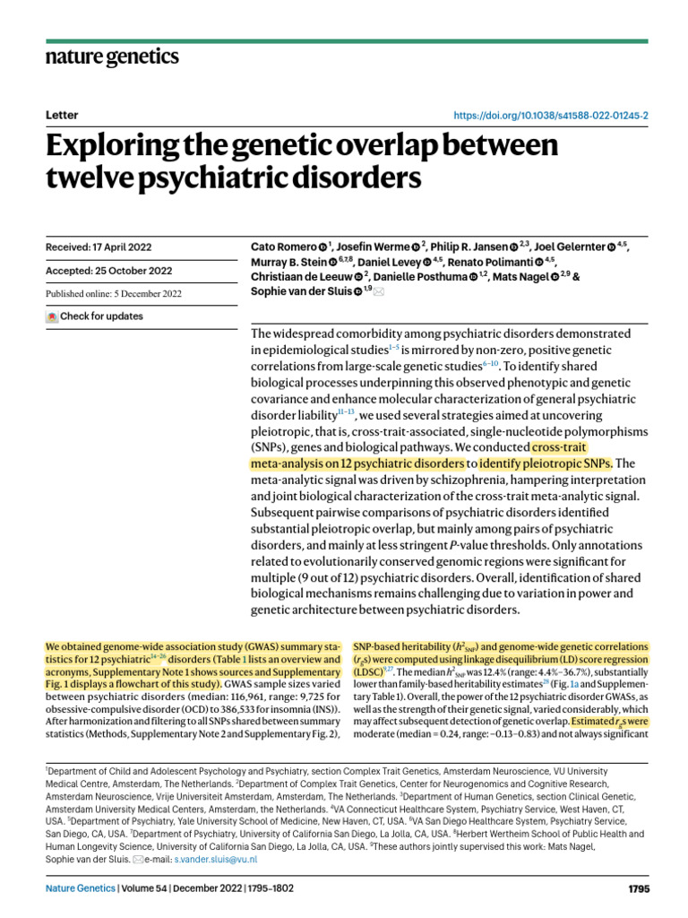 Genetic Overlap in Psychiatric Disorders | PDF | Single Nucleotide ...
