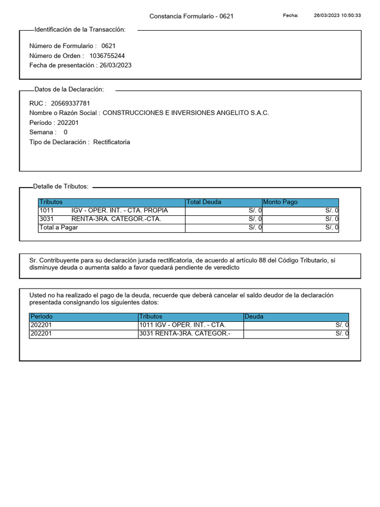 PDT IGV Renta Mensual 01 - 2022 - ANGELITO R | PDF | Impuestos | Pagos
