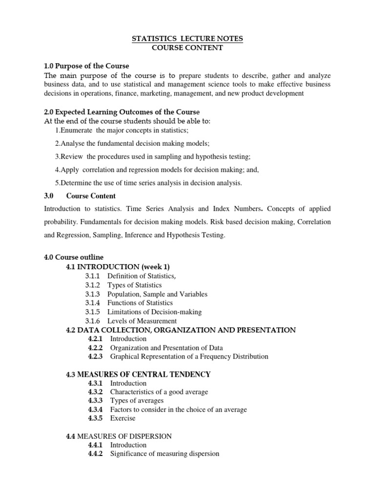 Statistics Lecture Notes | Download Free PDF | Cost Of Living | Level ...