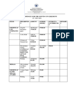 Proposed Budget For The Moving Up Ceremony