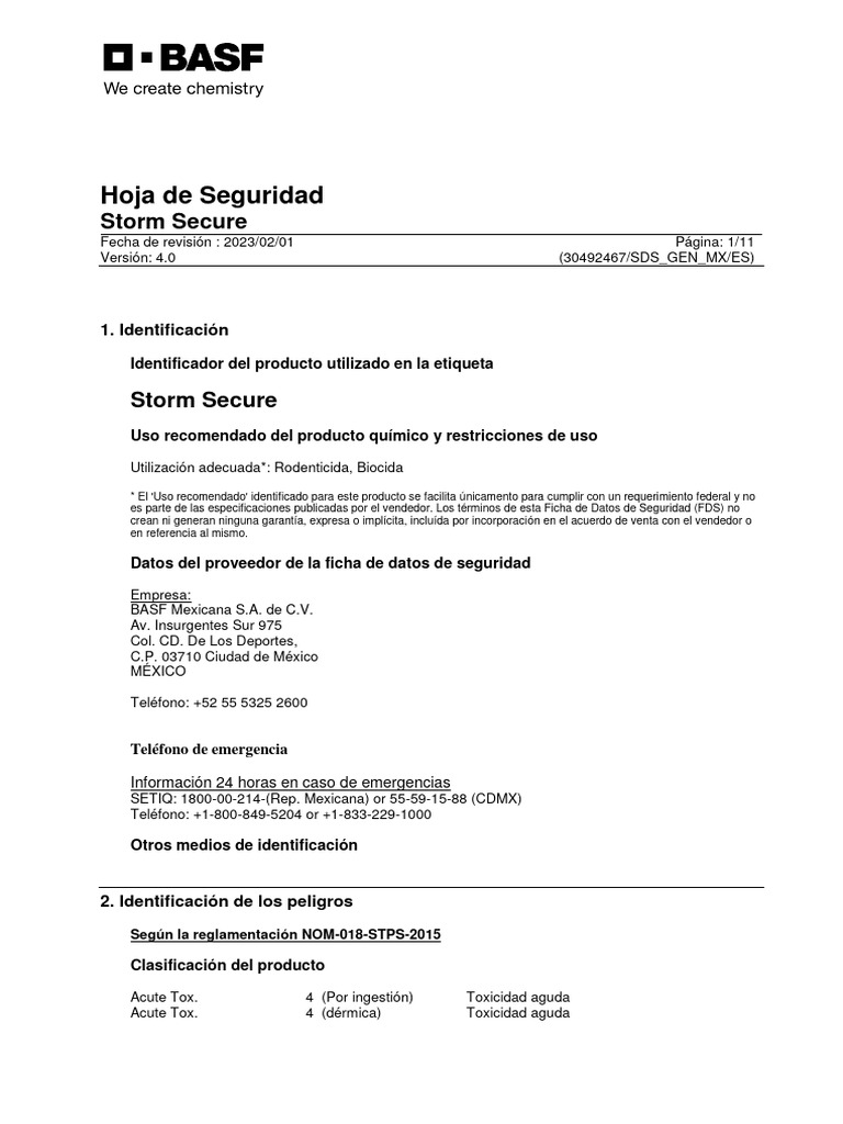 Hoja de Seguridad de Storm Secure | PDF | Agua | Toxicidad